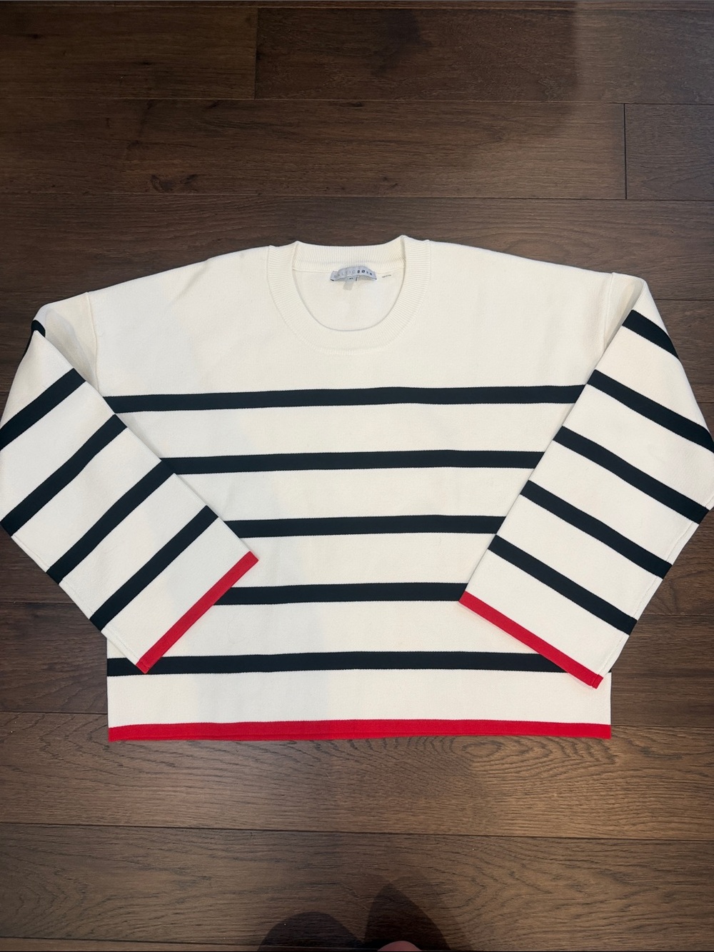 Baltic Born Cream Crewneck Sweater with Black Stripes & Red Trim - C47-041